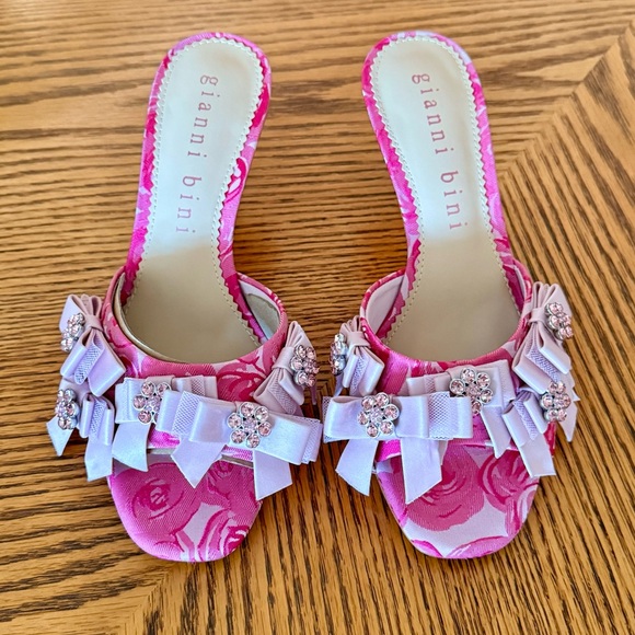Gianni Bini Lele Satin Rhinestone Embellished Bow Sandals - Pink - Picture 2 of 11